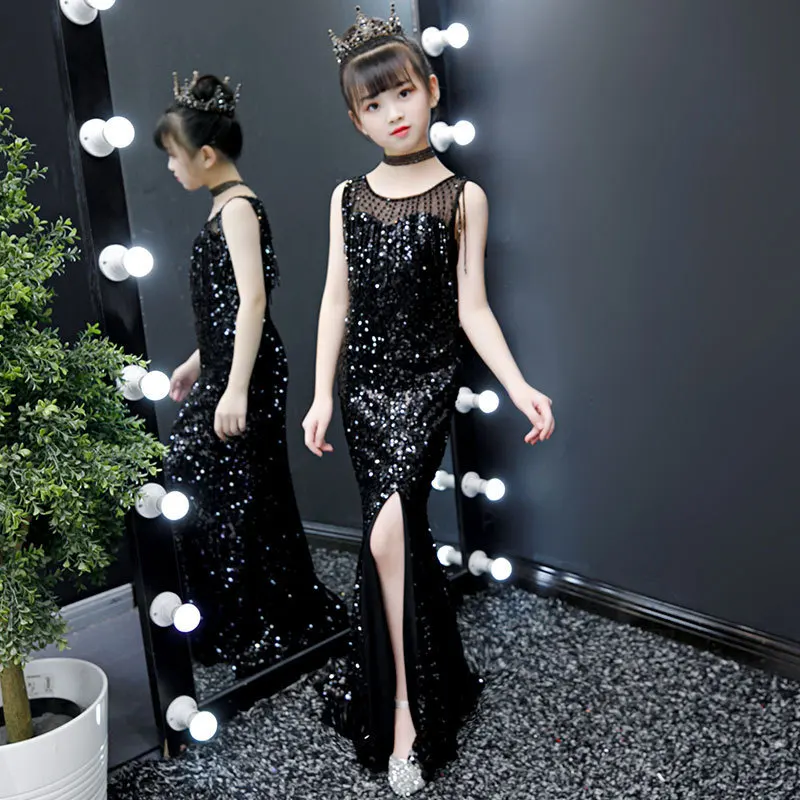 Evening Dresses For Girls 2y- 14y Sequined Mermaid Girls Party Dress Side Slit Teenage Girl Ceremony Dress robe soiree enfant