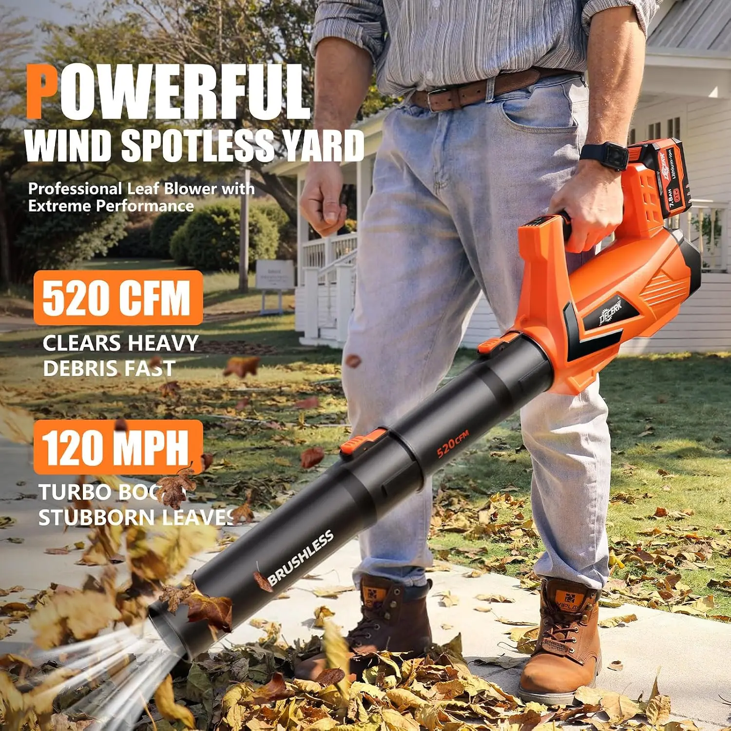 17000 RPM Cordless Leaf Blower with 7.8AH Battery - 530CFM Powerful Brushless Motor for Lawn Care, 5-Speed Turbo Electric Blower