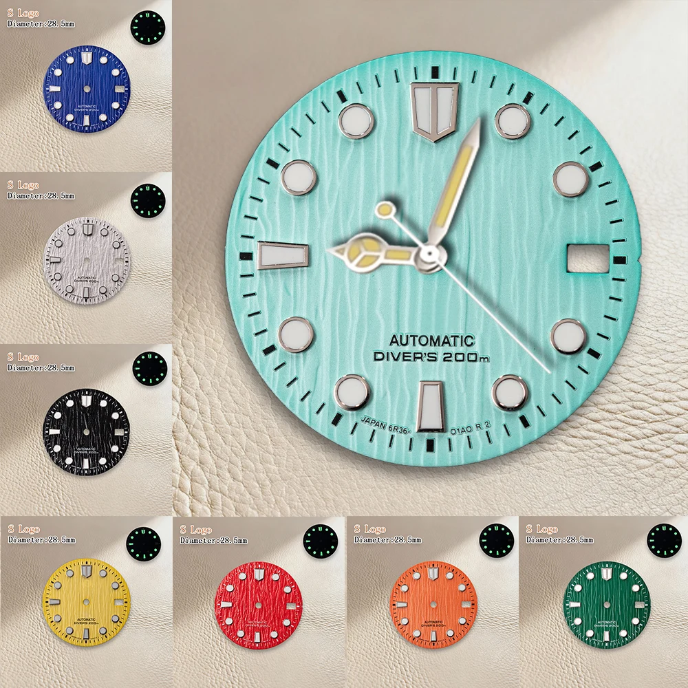 

Автоматический циферблат для дайверских часов с логотипом S, 28,5 мм, подходит для механизмов NH35/NH36/4R/7S, зеленый светящийся циферблат, аксессуары для модификации часов.