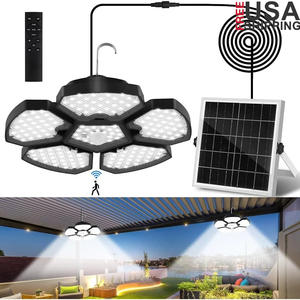 

Solar Motion Sensor Light Indoor Outdoor with Remote Control 156 LEDs IP65 Waterproof Solar Shed Lights Easy Installation Timer