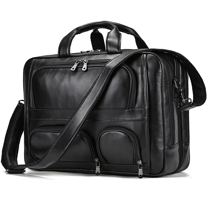 Grand étui à bombes en cuir véritable, double couche, sacs d'affaires de bureau, étui à bombes pour ordinateur portable en cuir véritable, 17"