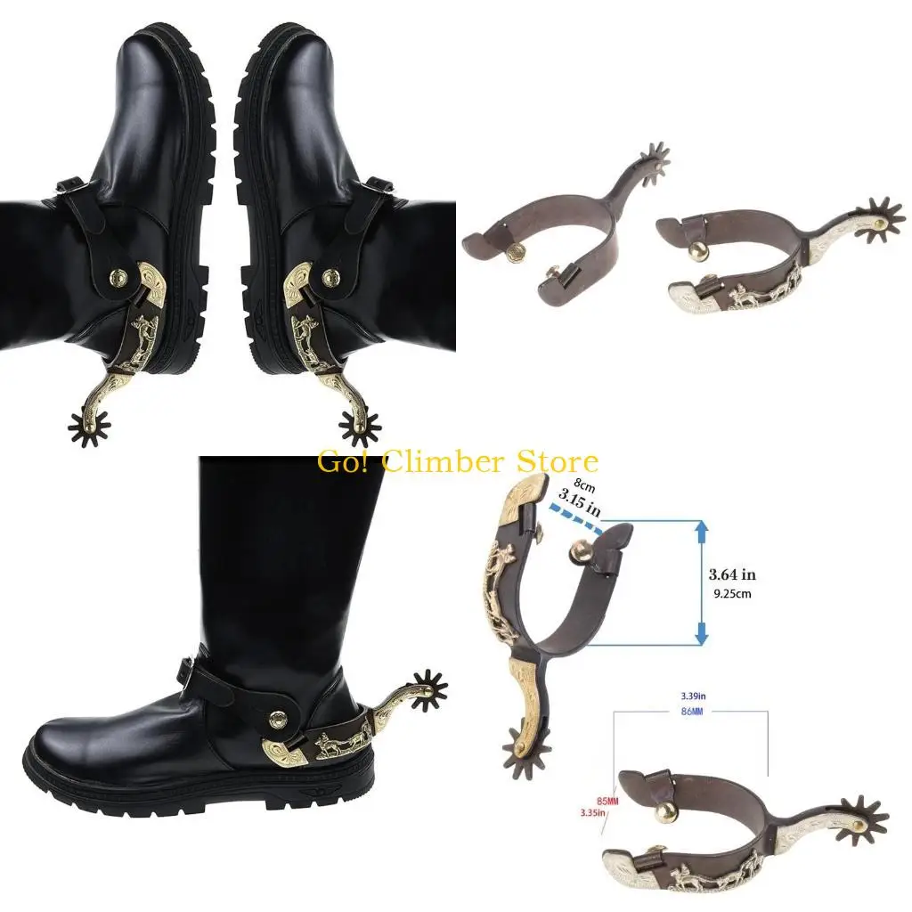 

Q84C Mild Steel Horse Spur Western Cowboy Spur Mens Roping Spur with Gear Boot Decoration Horse Riding Accessories Enduring