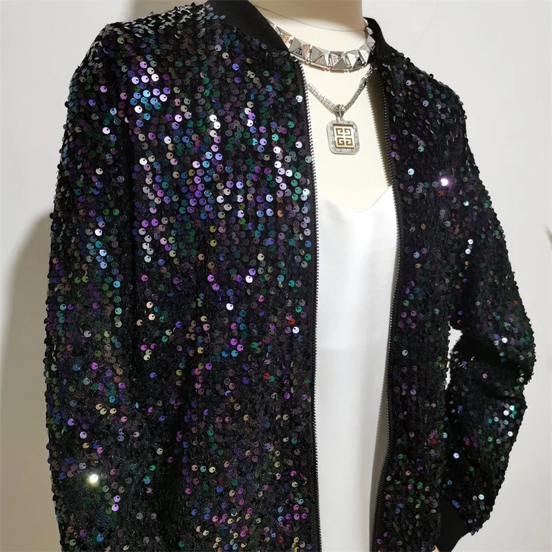 Veste à paillettes brillantes pour femme, manteau femme, tenue de travail d'affaires, tenue courte, fermeture éclair, uniforme de baseball décontracté, vêtements de rue