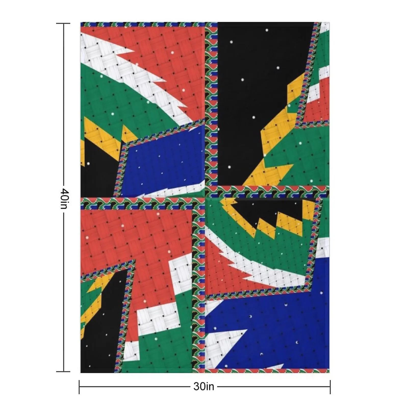 عمل فني هندسي تجريدي أصلي جذاب، مستوحى من علم جنوب أفريقيا بأسلوب عتيق. رمي بطانية #3