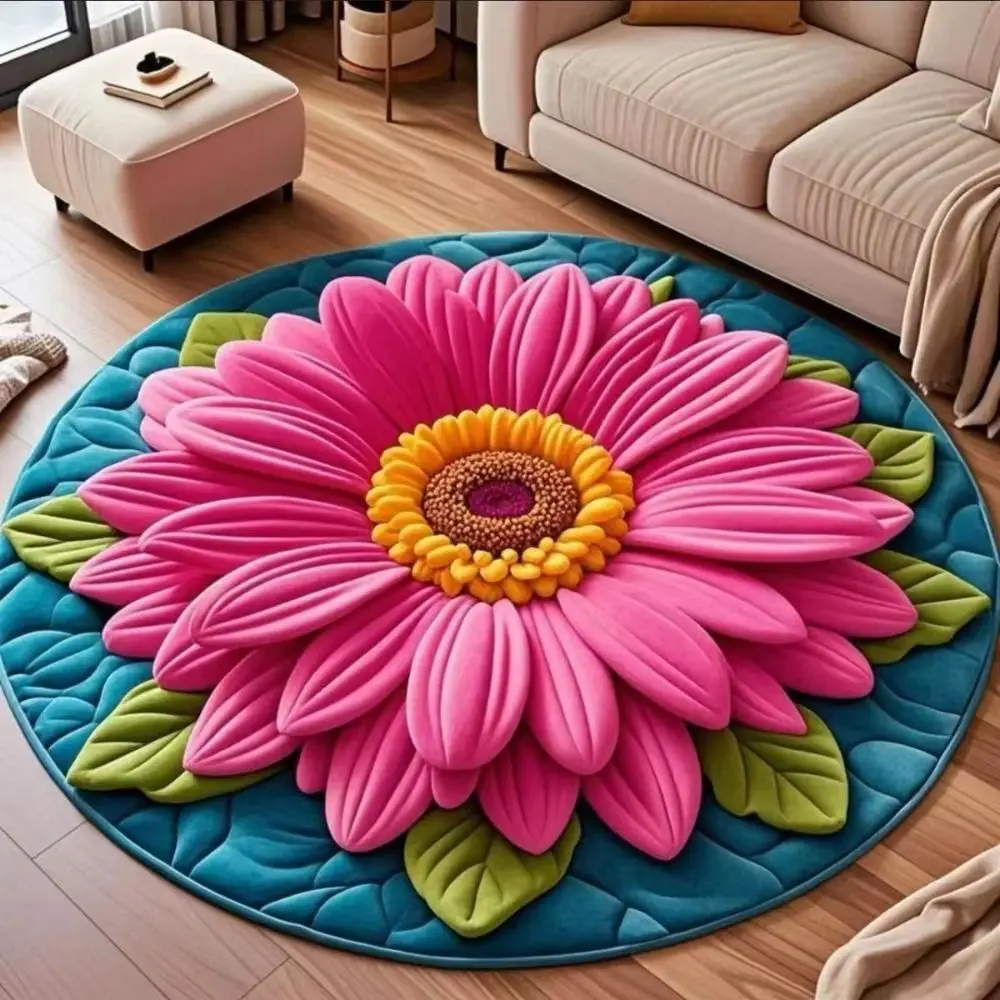 Special-shaped Sunflower Carpet Soft Absorbent Flower Carpet Non-slip 60x60cm Sunflower Mat for Living Room Tea Table Bedside