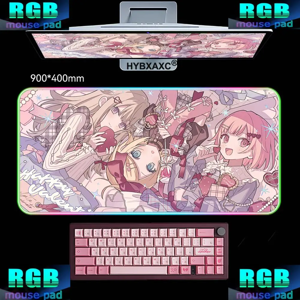 

XXL HYBXAXC Cute Anime Girls Mouse Pad RGB Gaming Mouse Pad Desk Mat HD Gamer Large LED Light XXL 800X400MM