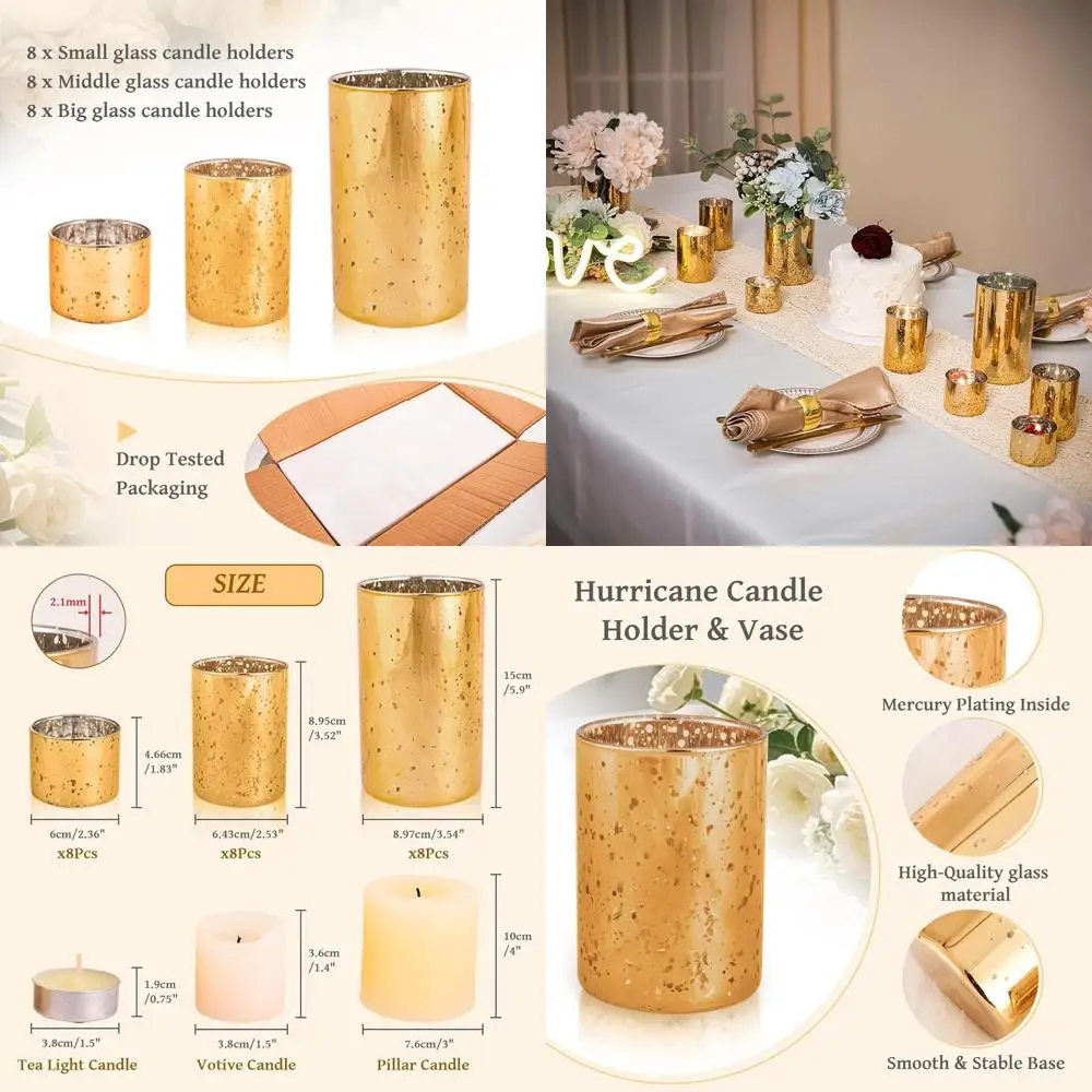 

Set of 24 Small Mercury Glass Cylinder Vases for Candles, Wedding Centerpieces, and Party Decor