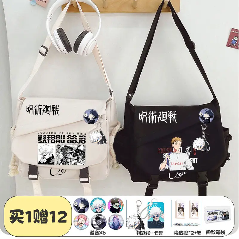 2024 Anime Jujutsu Kaisen Shoulder Bag Itadori Yuji Badge Messenger Bag Handbag Large Capacity Cartoon Zipper Crossbody