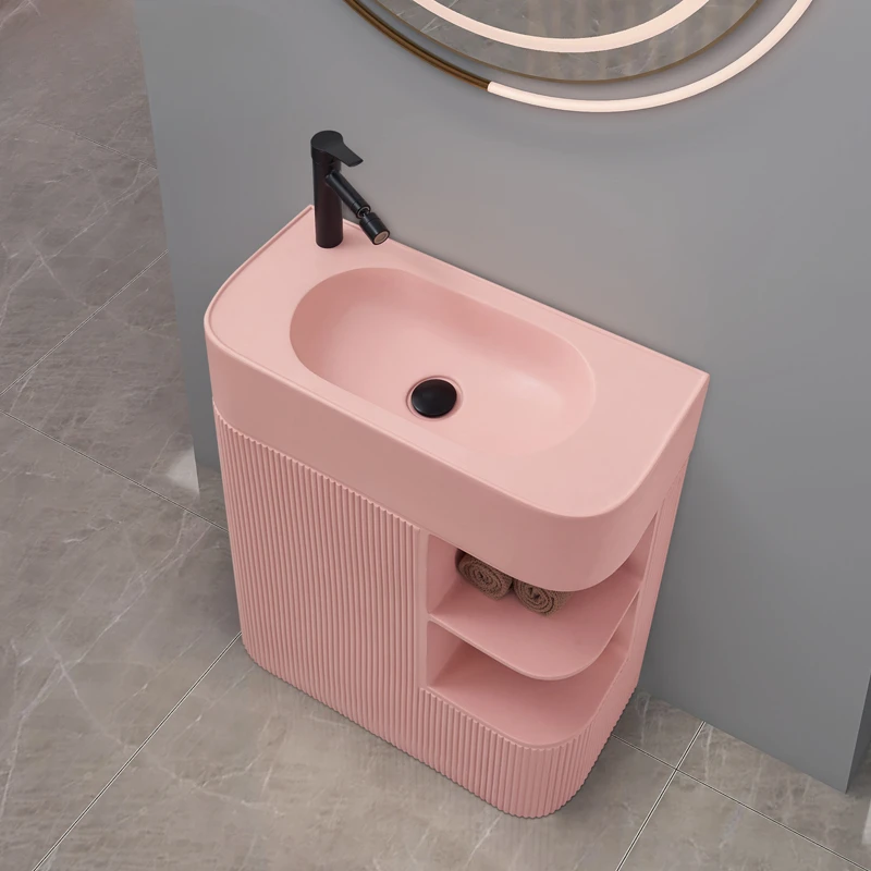 Modern minimalist column basin integrated floor mounted washbasin, balcony, bathroom, large artistic vertical washbasin