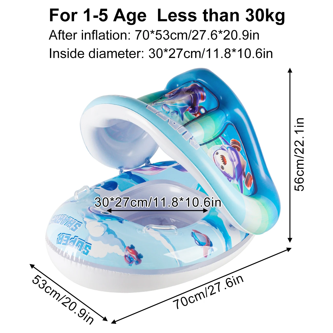 Flutuador de piscina com assento de dossel reforçado, 1 peça com anel de natação inflável vibratório – flutuadores de braço para crianças e adultos para brincar aquático seguro