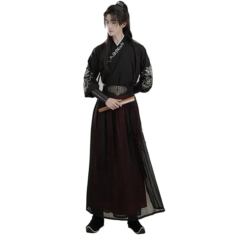 S-3XL Embroidery Chinese Hanfu Man Traditional Han Dynasty Swordsman Cosplay Costume Theme Party Ancient Hanfu  Oriental Robe