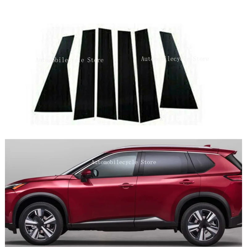 6PCS Glossy Black Pillar Posts Fit For Fit For Nissan X-trail T33 2022-2023  Window Moulding B C Center Sticker Cover