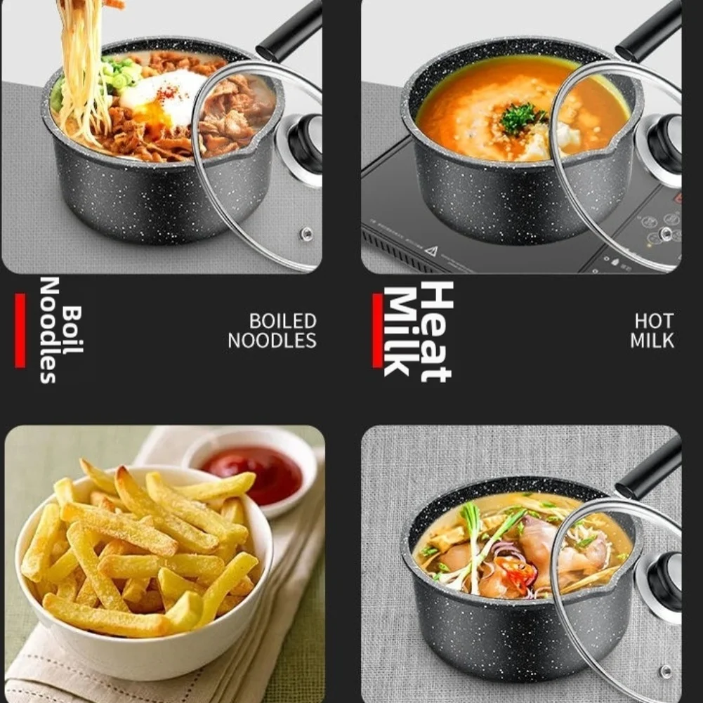 Picture 5: Iron-Based Milk Pot with Non-stick Stone Coating and Heat-Resistant Glass Lid for Everyday Kitchen For Cooking