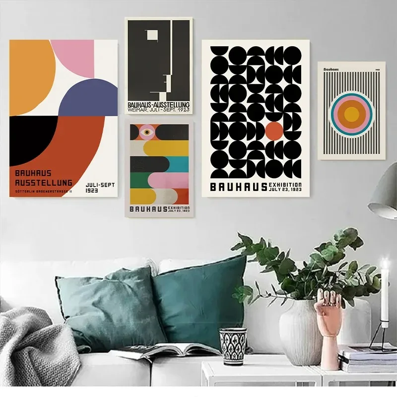 

Eclectic Bauhaus Colourful Exhibition Poster Modern Colourful Geometric Gallery Wall Art Canvas Painting for Fashion Room Decor