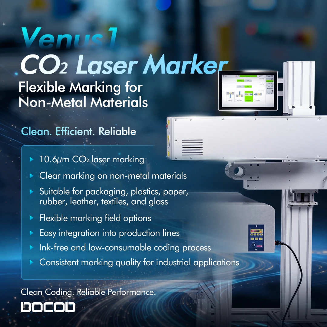 DOCOD Venus1 Series Industrial 30W Air Cooled CO2 Laser Marker Embedded Linux System Non-Metal Packaging Laser Engraving Machine