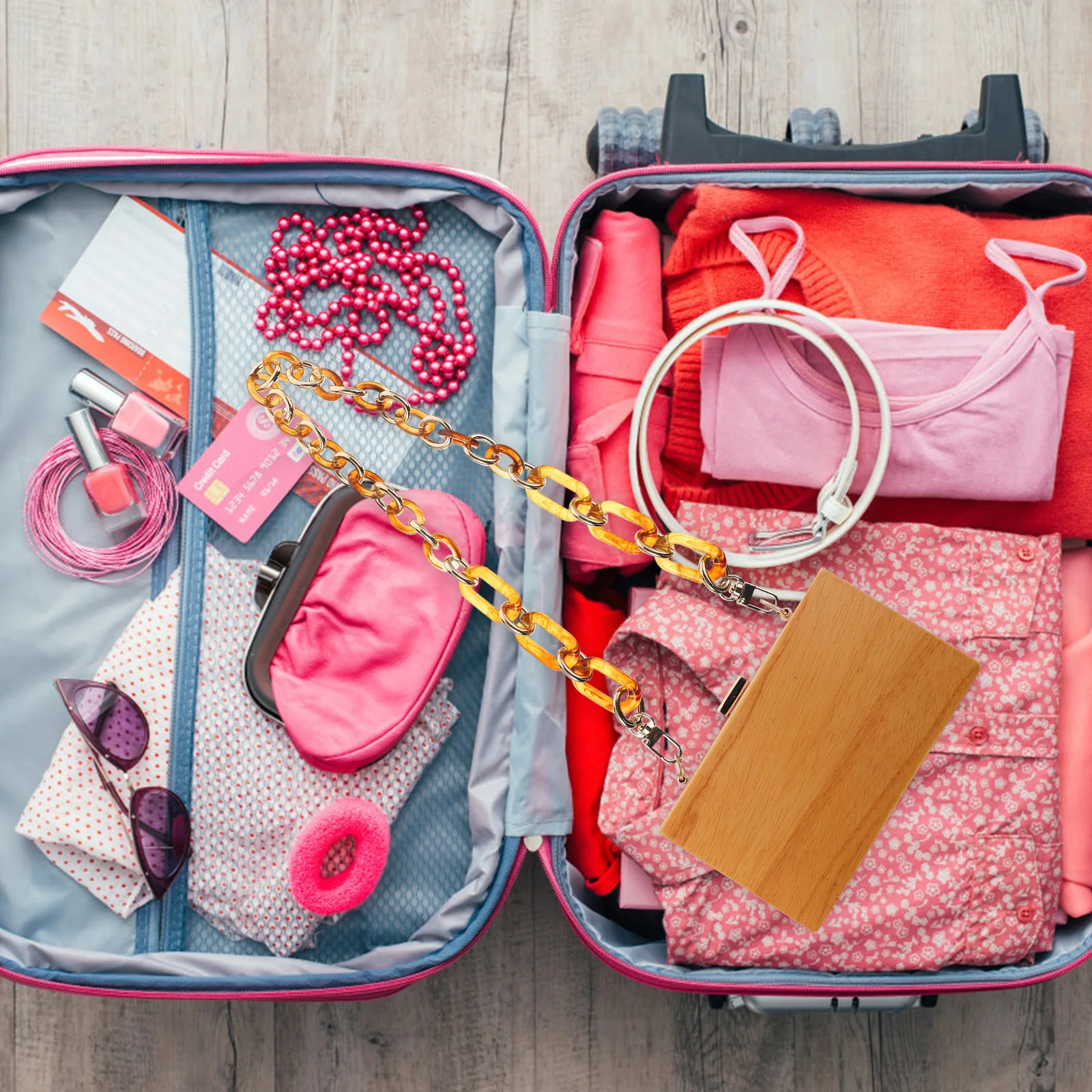 Catena per Borsa in Resina, Tono Ambra, Cinghia Decorativa per Borse, Catena Corta di Ricambio, Accessorio Fai-da-Te per Borse, Ciondolo Retrò alla Moda