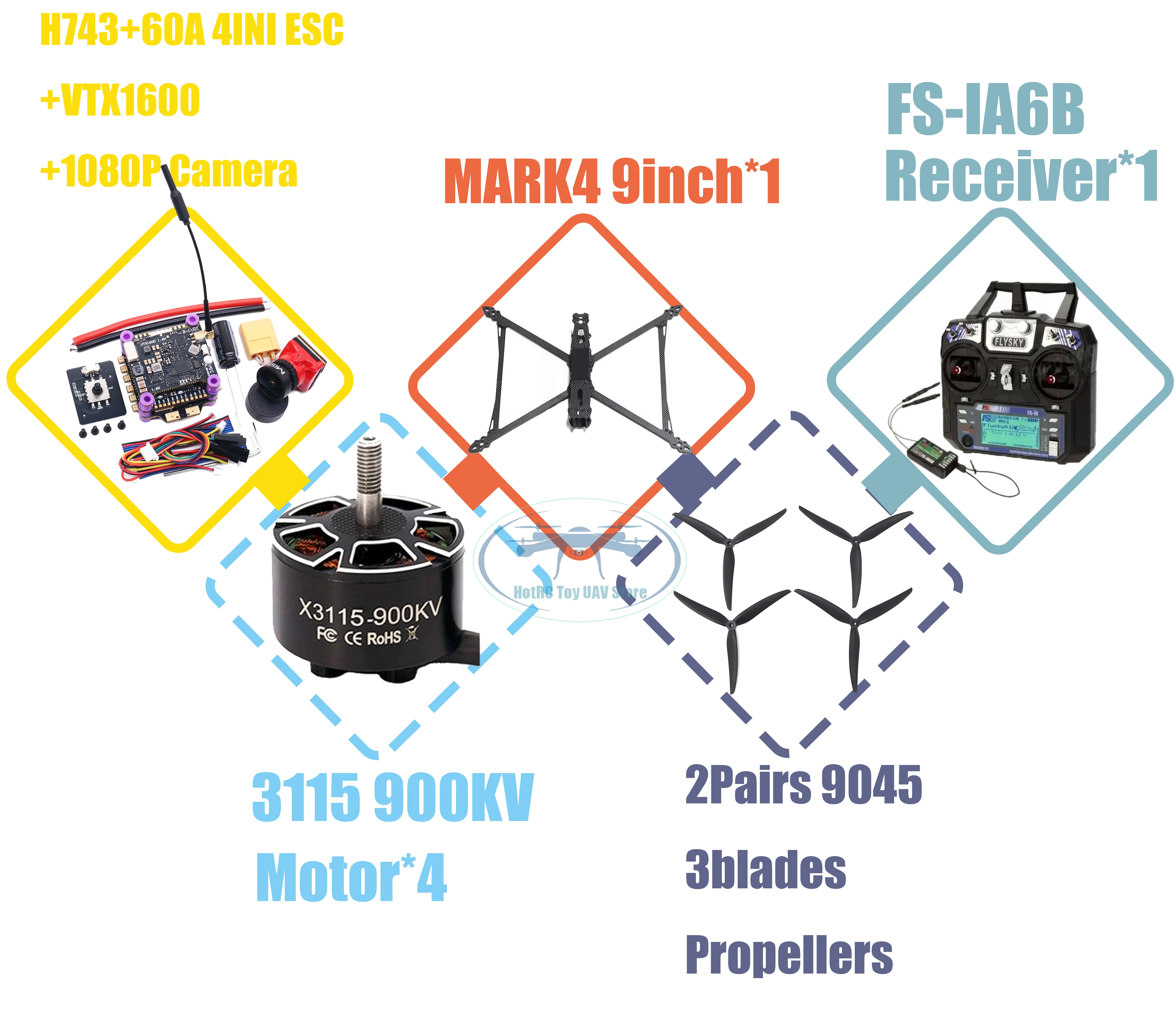MARK4 V2 8 pouces 9 pouces 10 pouces H743 contrôle de vol 60A 4INI ESC rack drone FPV fibre de carbone PV Racing Drone quadrirotor Freestyle