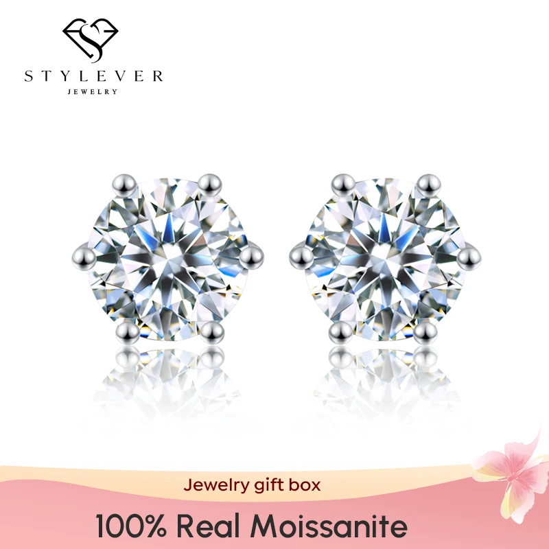 Stylever 0.5ct-2ct D Color Certified Moissanite Stud Earrings 925 Sterling Silver Wedding Earrings 2022 Trend New Luxury Jewelry