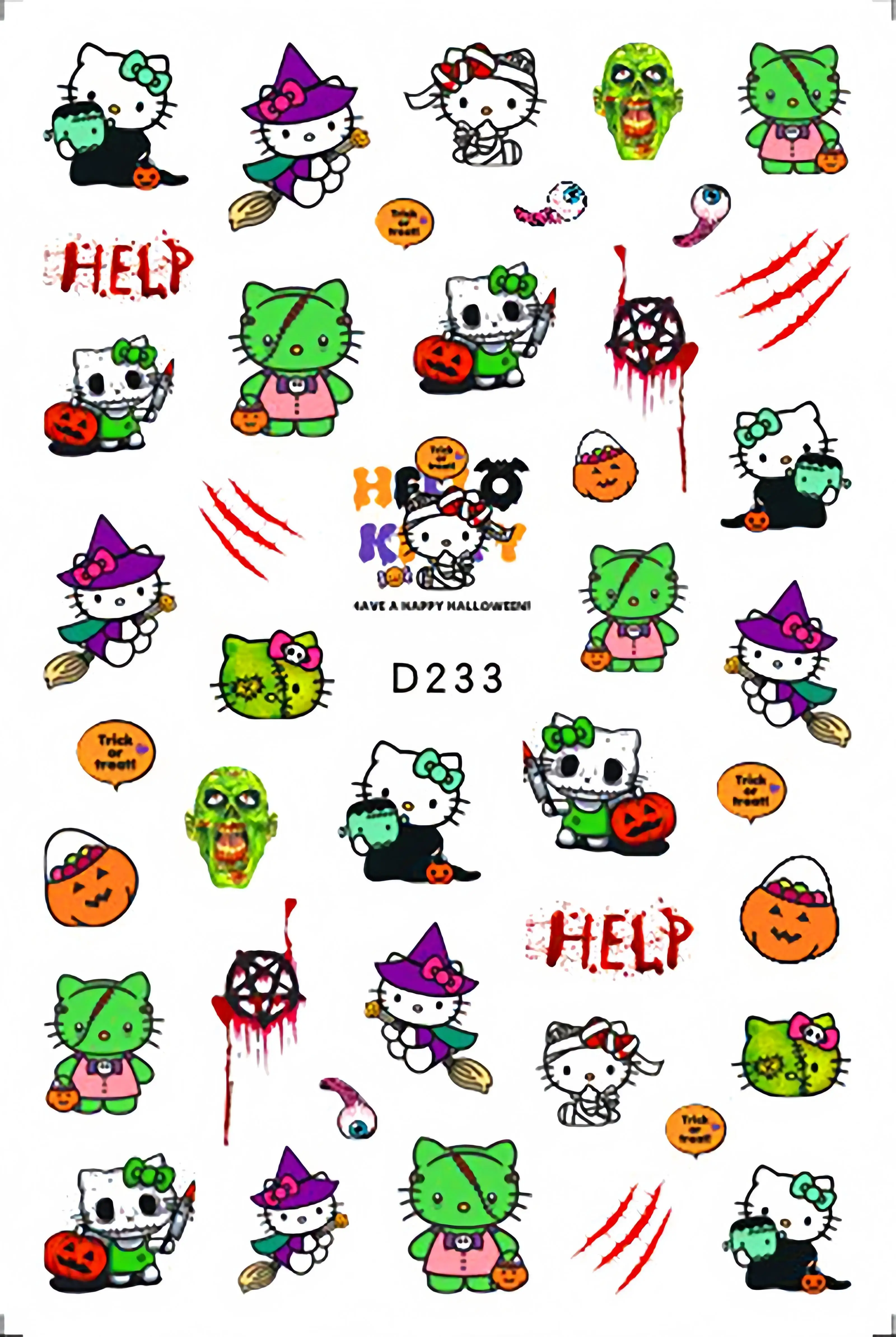 Paquete de pegatinas de dibujos animados estilo Halloween Sanrio, Hello Kitty Kuromi, accesorios de animación, decoración, juguetes para niños