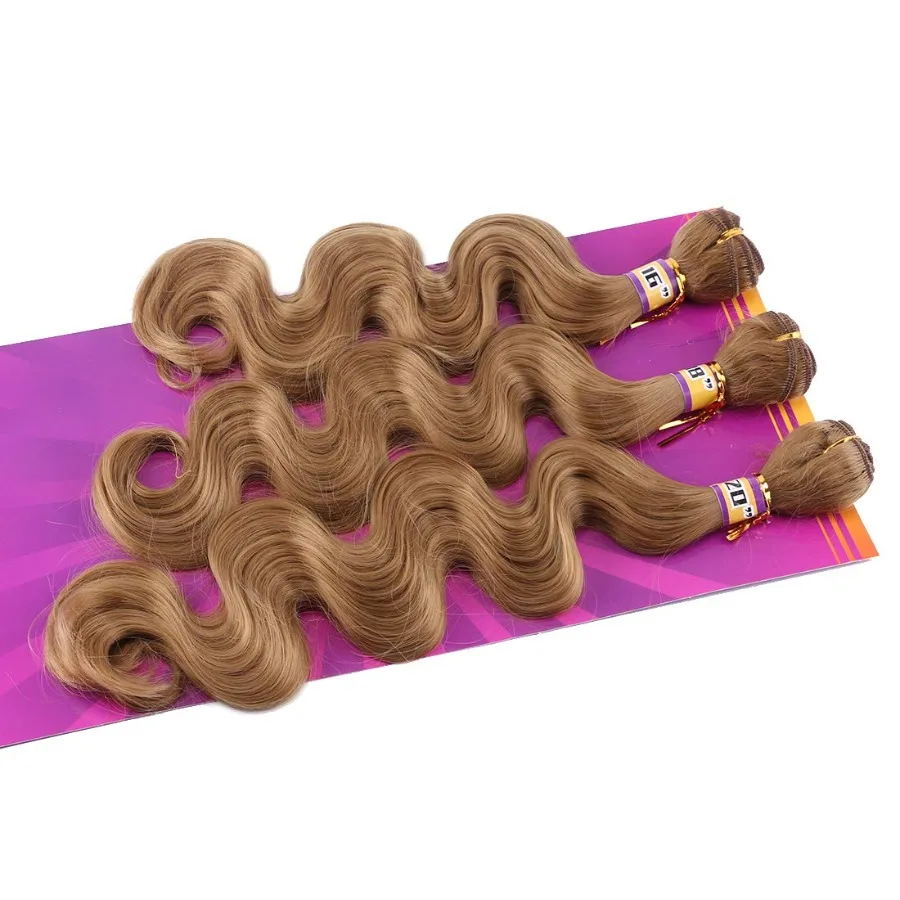 الذهبي الجسم موجة الاصطناعية نسج الشعر ملحقات 3 حزم اللون 27 الذهبي ارتفاع درجة الحرارة الألياف النسيج للمظهر الطبيعي Vo #3