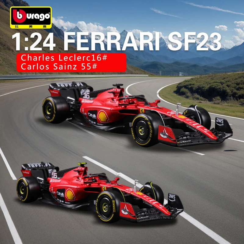 Bburago Ferrari Alloy Car Model, Fórmula Um, SF23, C.Sainz, NO.55, NO.16, 1:24