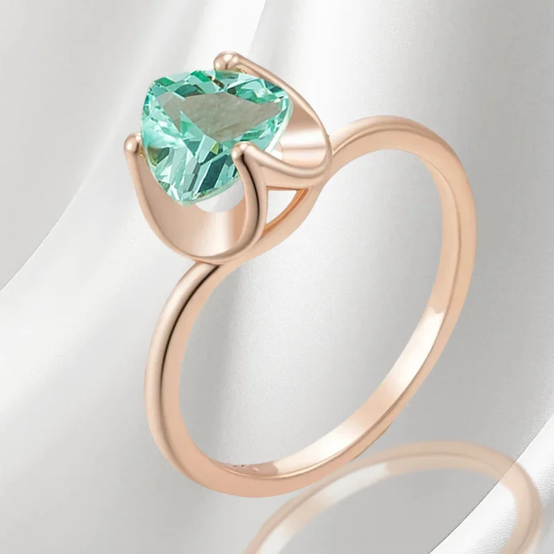 Wbmqda Glänzende hellgrüne Steinringe für Frauen 585er Roségold Farbe Luxus Braut Hochzeit Schmuck Zubehör