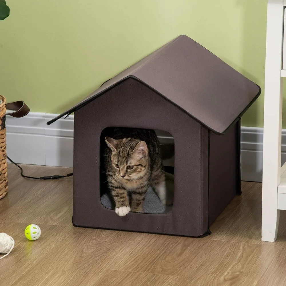 Pawhut Outdoor Heated Cat House - Brown