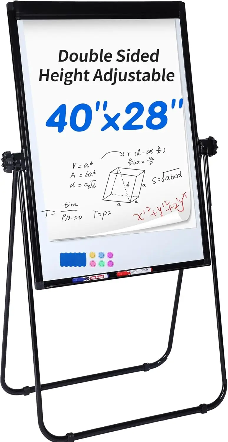 

40x28 Magnetic Dry Erase Board Easel Stand, Adjustable Height Whiteboard with Flipchart Paper for Home Office & Studio