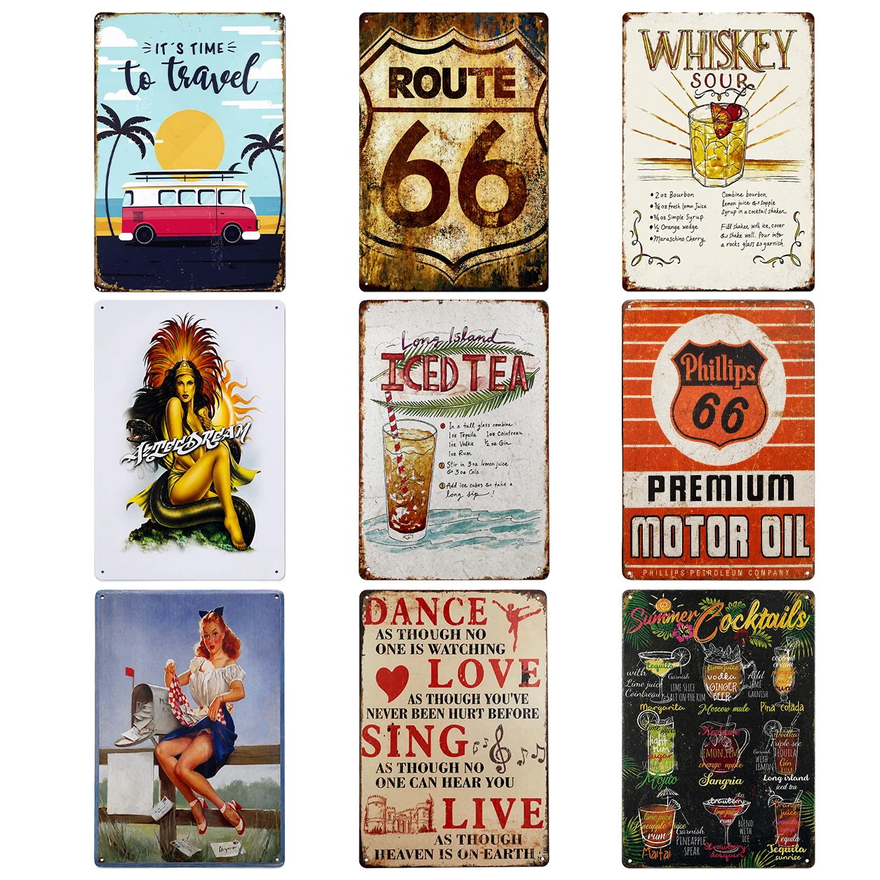 10 Stück Retro Blechschild 20x30cm  Vintage Metall Poster Wandkunst Wanddeko für Bar Cafe Garage, 40 Motive, Zufällige Lieferung
