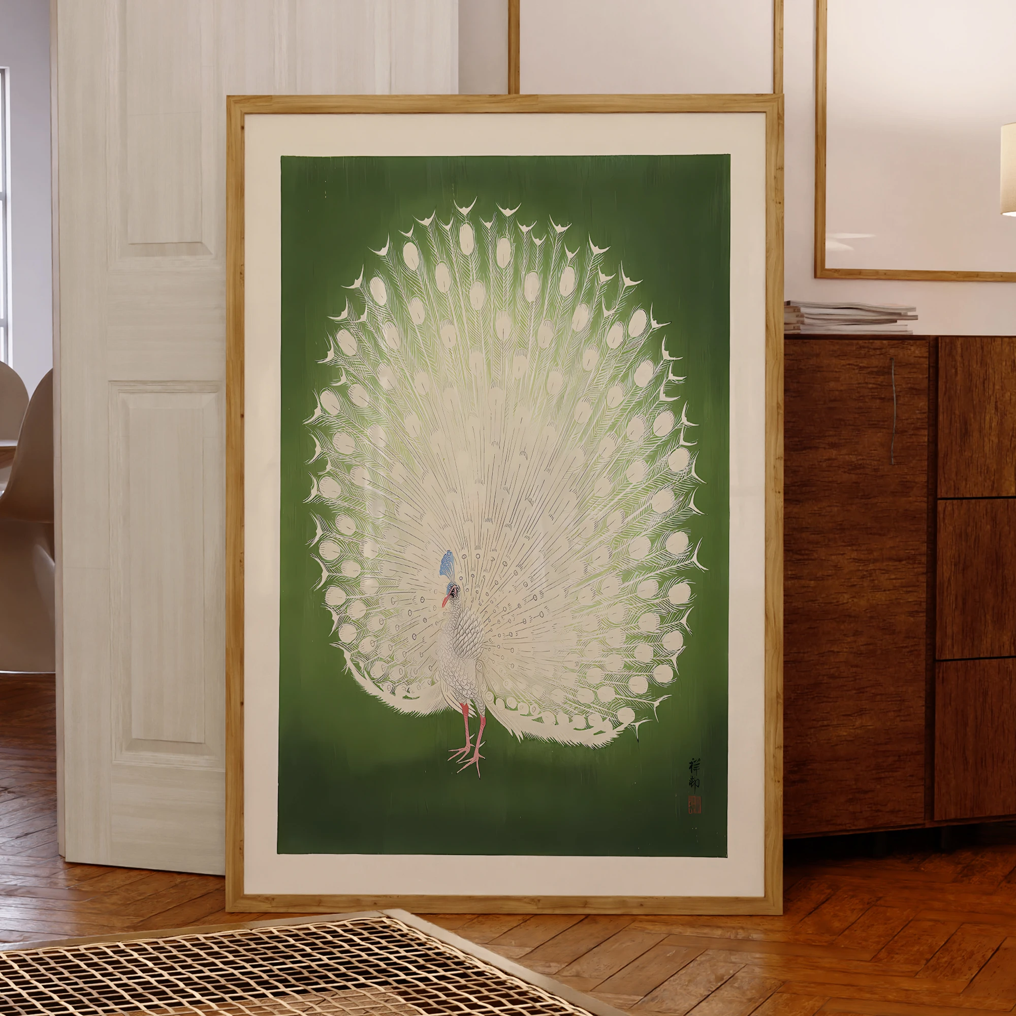 Modern Ohara Koson - Green Peacock Wall Art Aluminum Frame Prints Canvas Painting Poster Picture For Living Room Home Decor