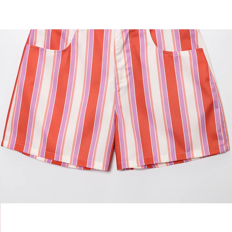 2025 женские модные полосатые шорты-бермуды, винтажные повседневные свободные шорты с высокой талией, летние женские праздничные короткие брюки