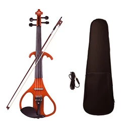 Full Size 4/4 Silent Electric Violin Solidwood Body 4/4 Violin Brazilwood Bow String Connecting Cable Bridge Carry Case Red