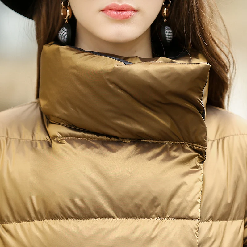 2023 Winter Down Jacket Women Parkas Coats Turtleneck Long Casual Light Warm Duck Down Double Sided Wear Outerwear Fashion