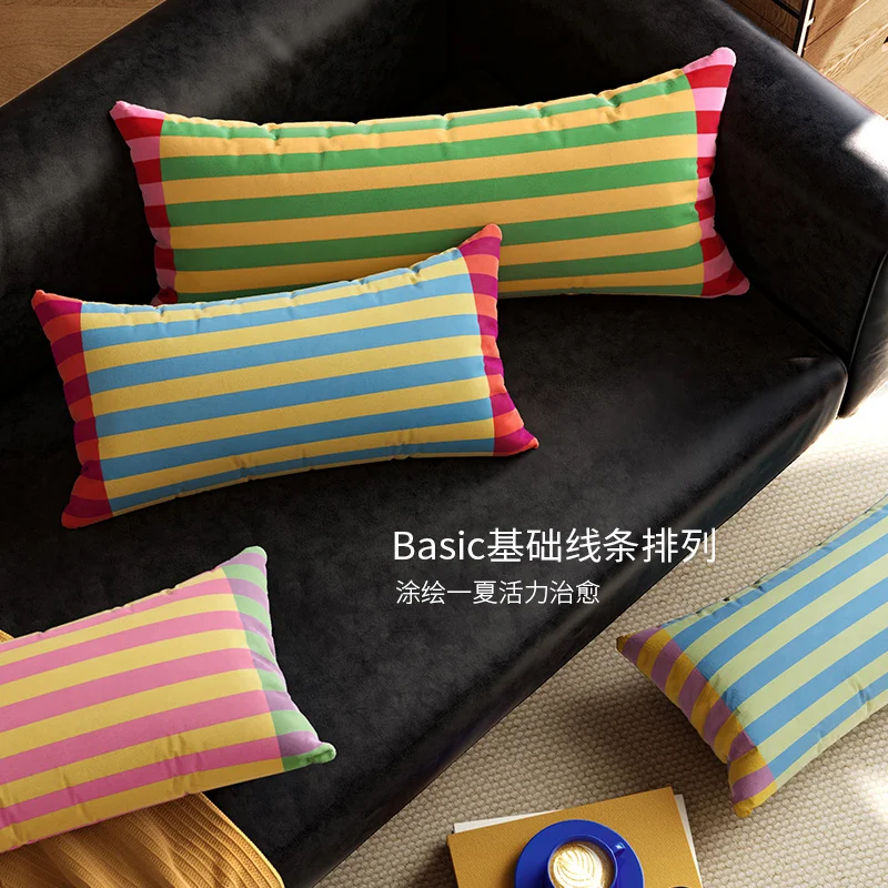 Pillow Case Rainbow Reflection Cushion Cover Case 30x70cm for Home Sofa Bedroom Living Room Strip Velvet Pillowcase Rectangle