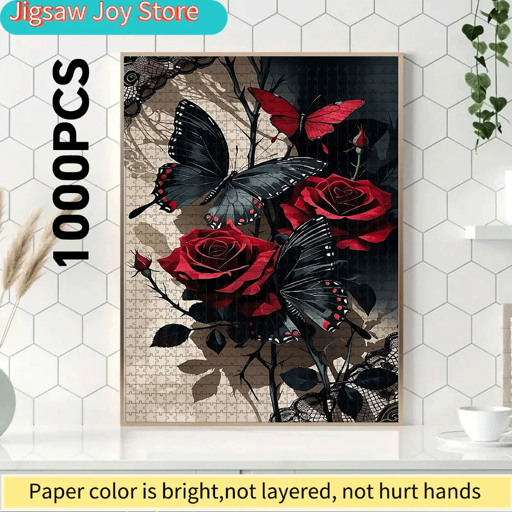 1000/500pcs Butterfly & Rose Paper Puzzle, Large Interactive Game for Adults and Families | DIY Home Decor Brain Teaser Challe