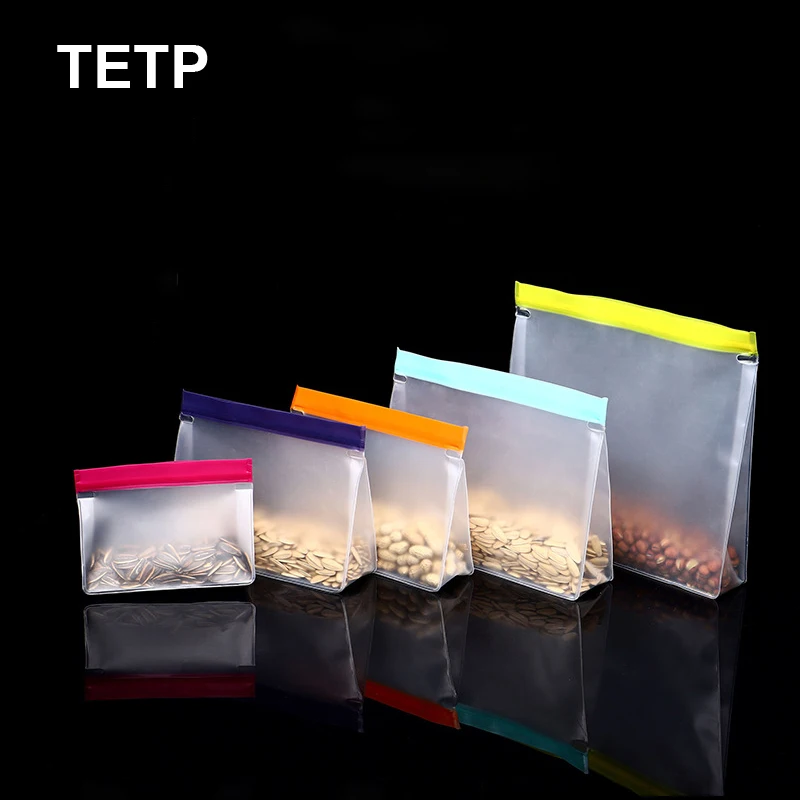 TETP 10Pcs Silicone Food Storage Organizer Stand Up Bags Kitchen Fresh Shut Wrap Containers Home Nut Snack Packaigng Favors