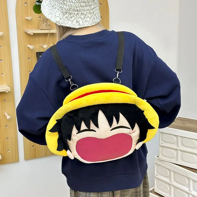 Cartoon One Piece Monkey D. Luffy Plush Pain Bag anime Cartoon Peripheral Backpack One shoulder Crossbody Bag Storage Bag