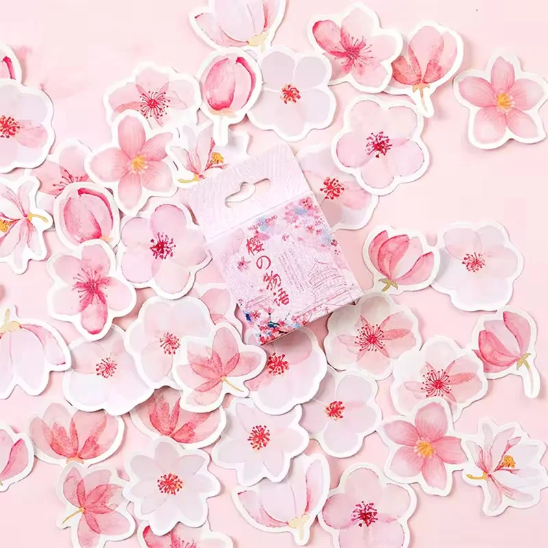 45 Sheets Cherry Blossom Stickers Album Collage Label Sticker Water Cup Stickers Student Stationery Stickers