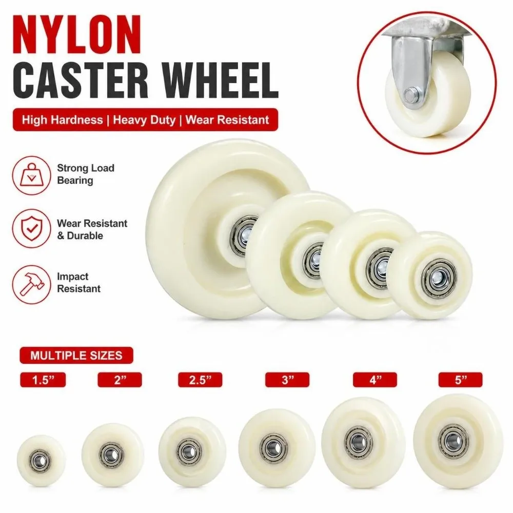 Sturdy 1.5-5 Inch Caster Wheel High Load Capacity Nylon Replacement Wheel Wear Resistance Roller Wheel For Chair Replacement