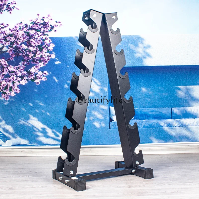 Household small gym vertical dumbbell storage rack support hexagonal rubber dumbbell set