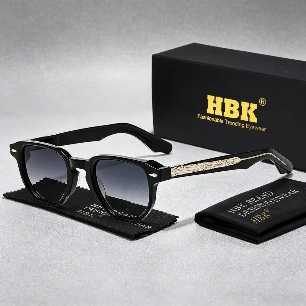 HBK Vintage Men's Polarized Sunglasses Fashion Acetate Square Thick Frame Women's Outdoor Travel Business Casual Glasses