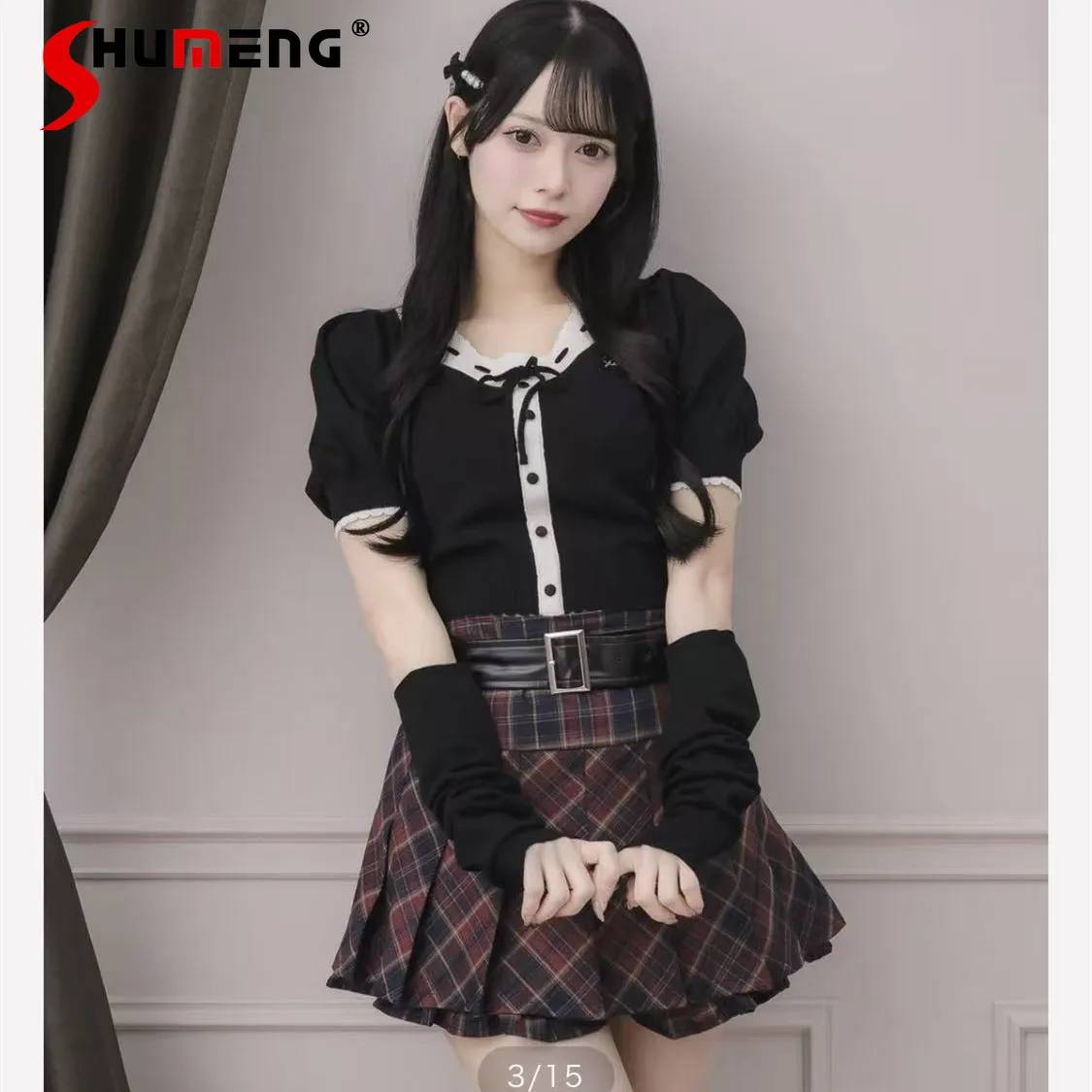 

Japanese Style Sweet Cute Round Neck Lace-up Bow Short Sleeve Single-breasted Knitted T-shirt Short Cardigan Women 2026 Summer