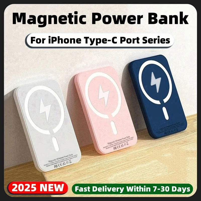 

Magnetic Power Bank Type-C Port For iPhone Powerbank External Auxiliary Battery Pack Portable Wireless Charger for Apple Samsung