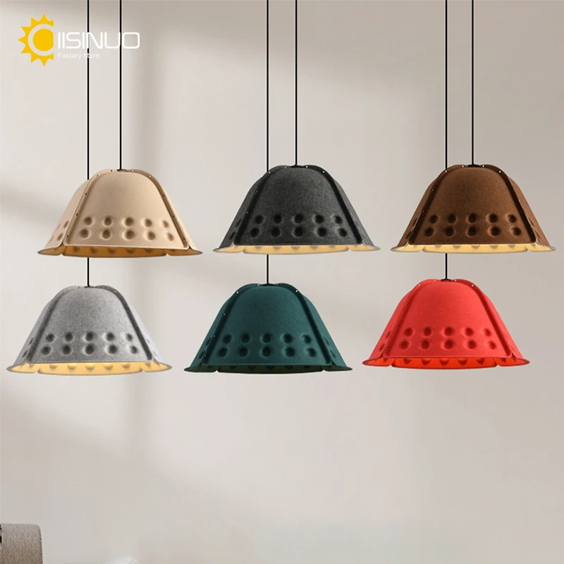 Hat-Inspired Acoustic Felt Ceiling Light PET Sound-Absorbing Cord-Hung Chandeliers E27 Holder for Living Room Restaurant Offices