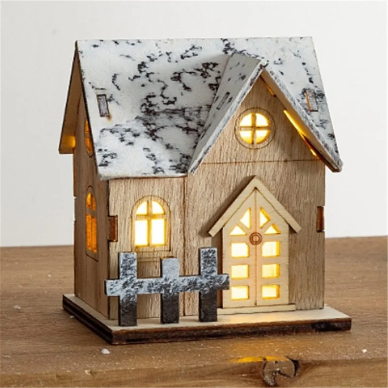 Mini casa de madera con luz LED, modelo luminoso para Navidad, casas navideñas, adornos festivos para casa de madera, regalos de Año Nuevo para niños