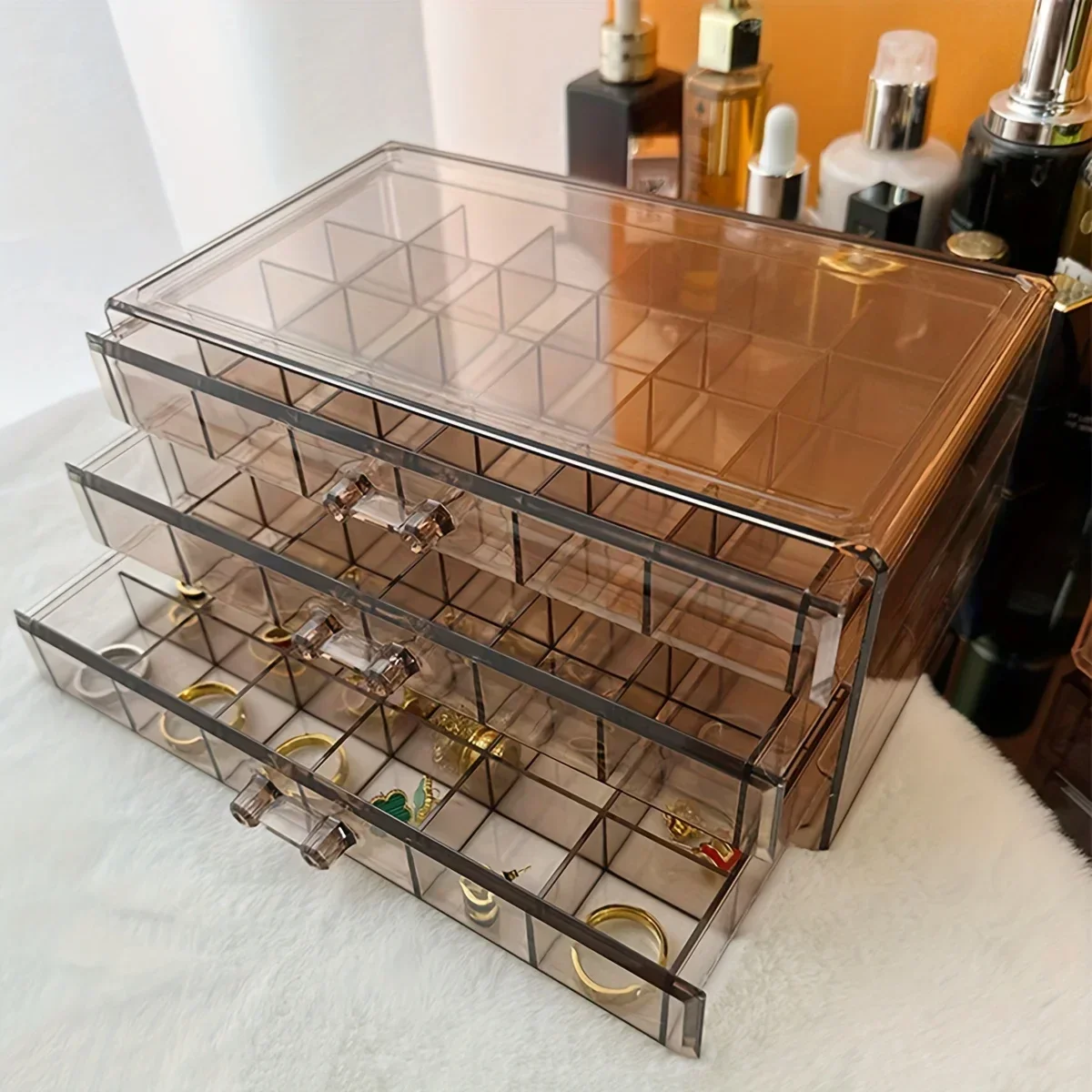 72/120 Grids Jewelry Organizer Display Acrylic Cosmetic Storage Box 3 Layers Organizer Holder Nail Ring Earring Drawer Container