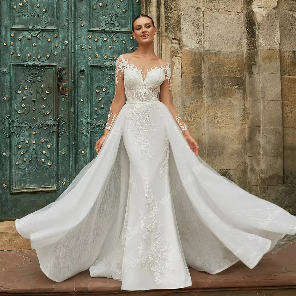 

Sweetheart Collar Women Wedding Dresses Elegant Lace Long sleeves Mermaid Bridal Gown Banquet Vestidos De Novias 2026 Customized