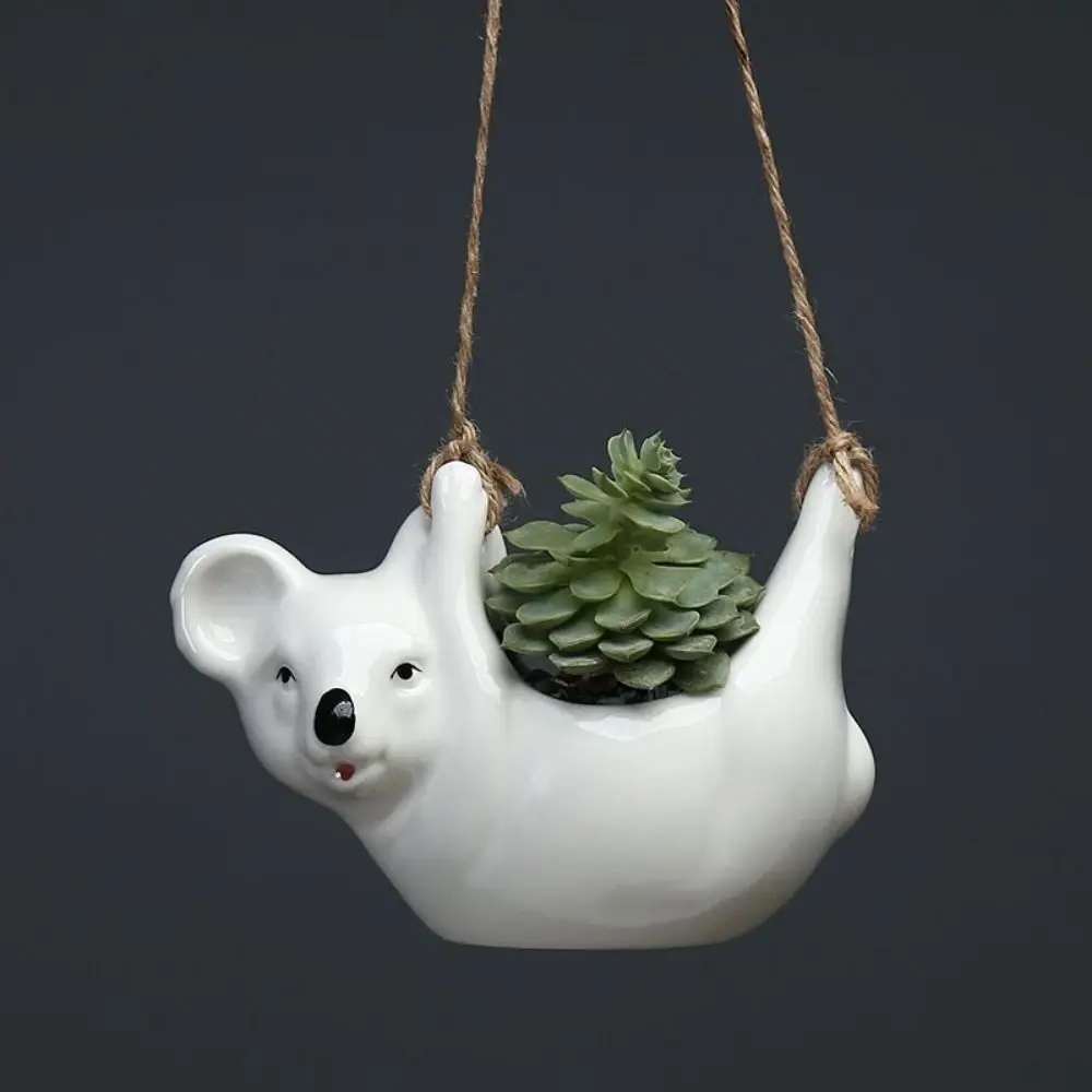 Simple Cute Sloth Wall Hanging Vase Cartoon Unique Koala Potted Hanging Ornament Corrosion-resistant Ceramic Flower Pot Garden