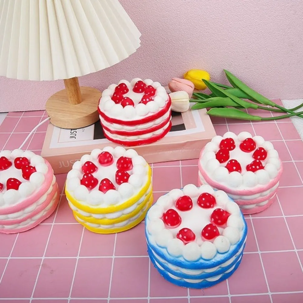 Simulation Strawberry Birthday Cake Squeeze Toy PU Decompression Squishy Fingertip Toy Pony Cake Pressure Relief