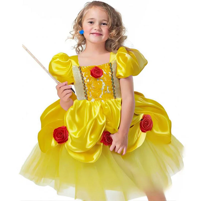 

Gorgeous Baby Girls Dress Yellow 3d Flower Birthday Party Dress For Girls Halloween Cosplay Clothes Theme Party Princess Dress